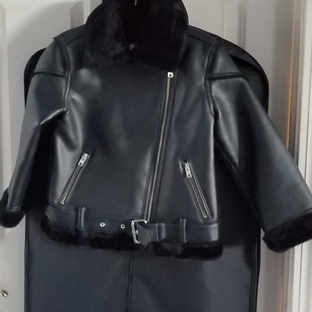 EUC vegan leather kids S black moto jacket
